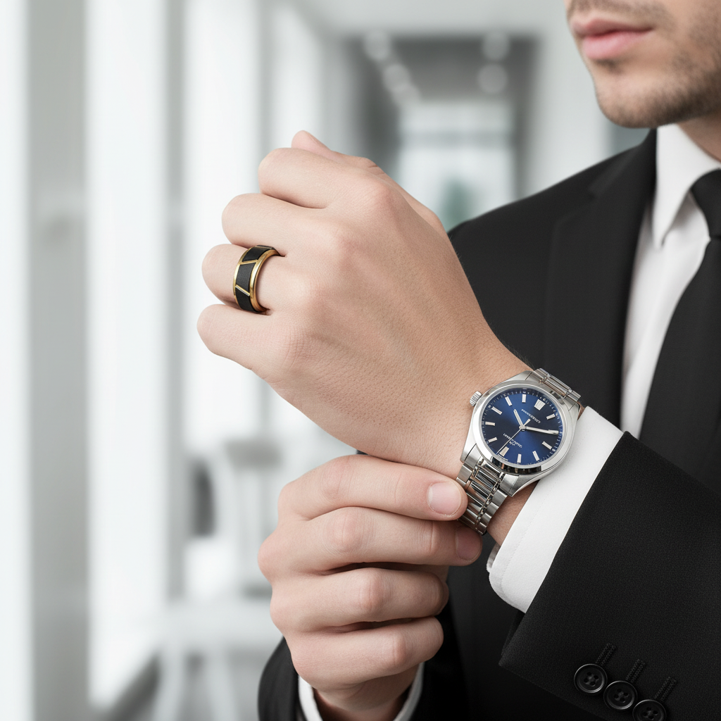 Black & Gold Tungsten Men's Wedding Band-Evani Jewelry