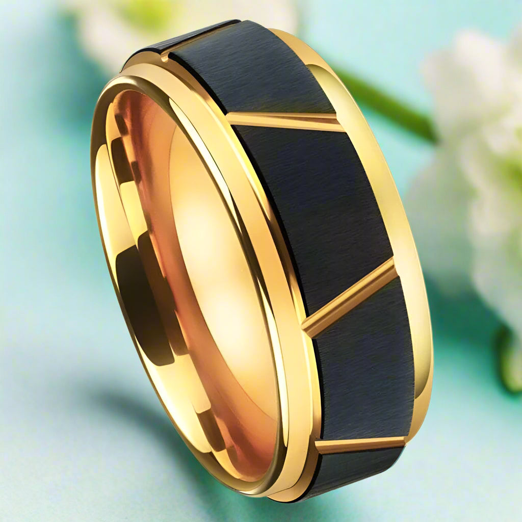 Black & Gold Tungsten Men's Wedding Band-Evani Naomi Jewelry