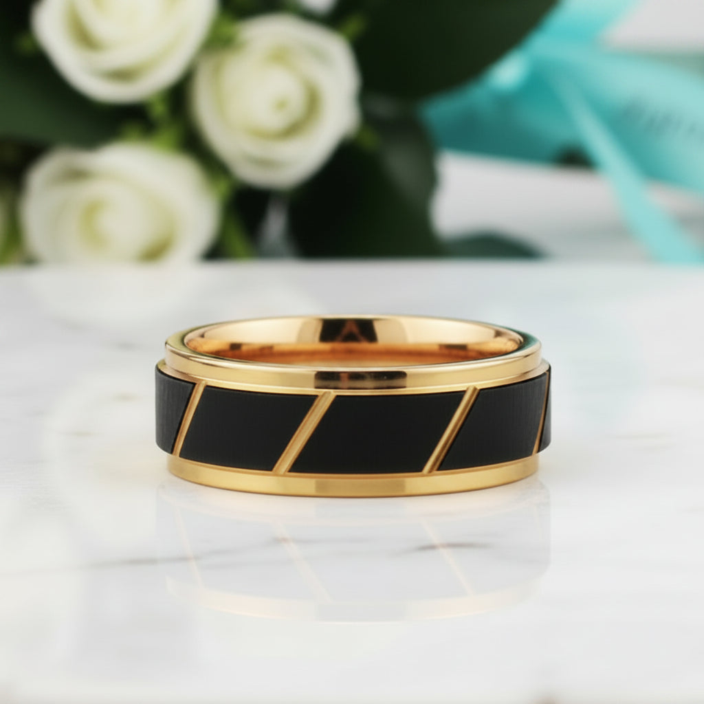 Black & Gold Tungsten Men's Wedding Band-Evani Jewelry