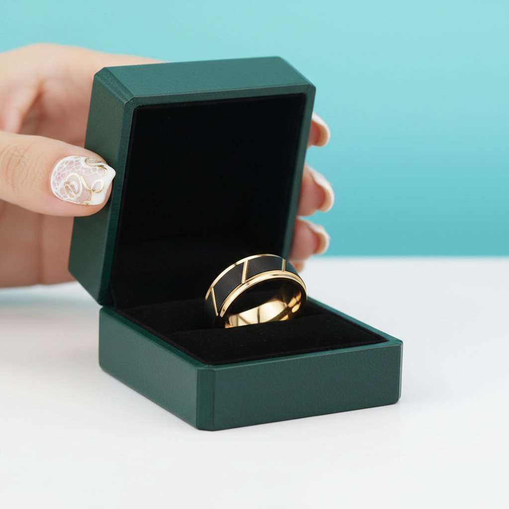 Black & Gold Tungsten Men's Wedding Band - Evani Naomi Jewelry