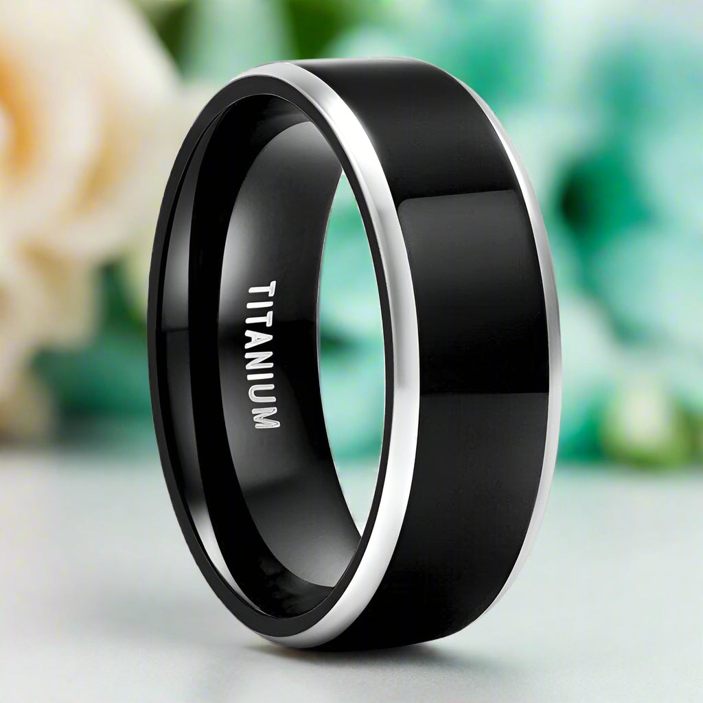 Black Polished Unisex Titanium Wedding Band-Evani Jewelry
