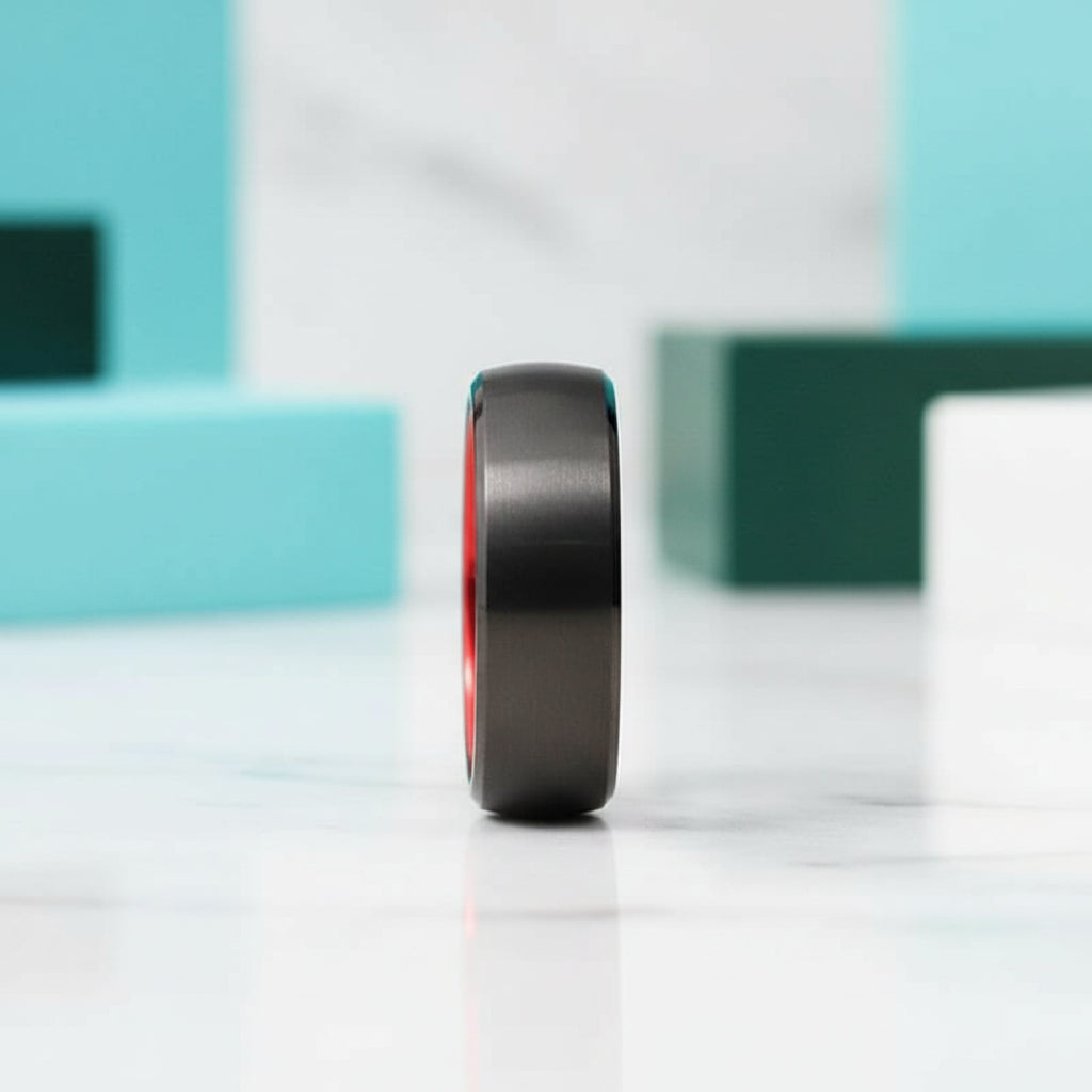 Black & Red Brushed Tungsten Men's Wedding Band-Evani Jewelry