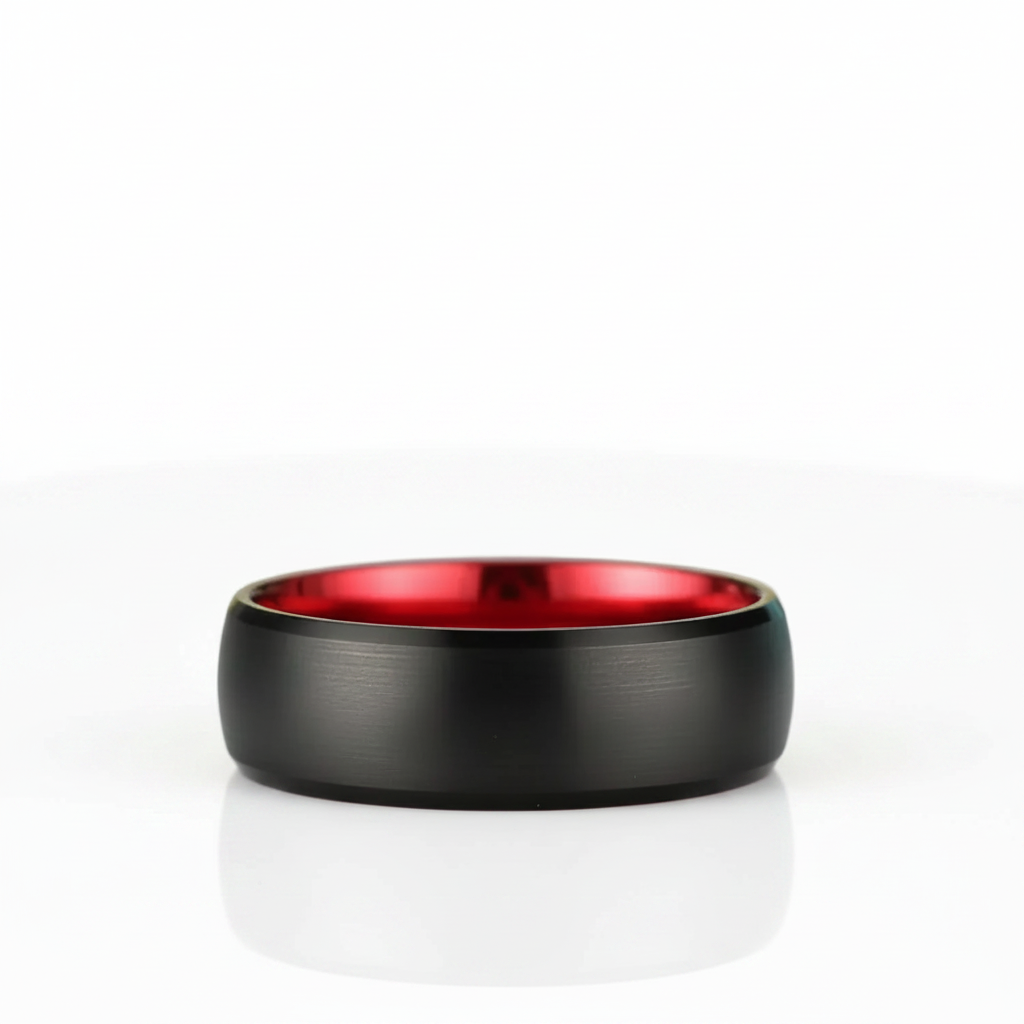 Black & Red Brushed Tungsten Men's Wedding Band - Evani Naomi Jewelry