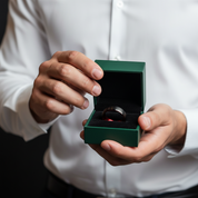 Black & Red Brushed Tungsten Men's Wedding Band - Evani Naomi Jewelry