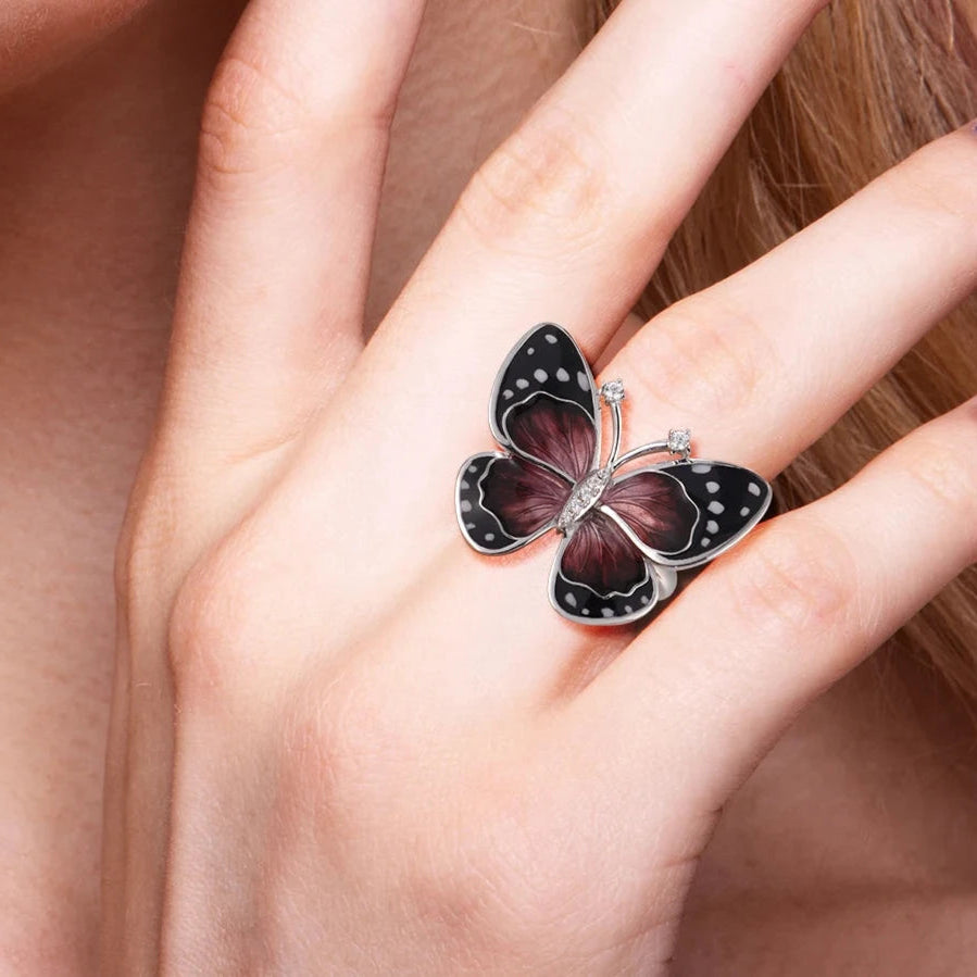 Black & Red Enamel Butterfly Ring-Evani Jewelry