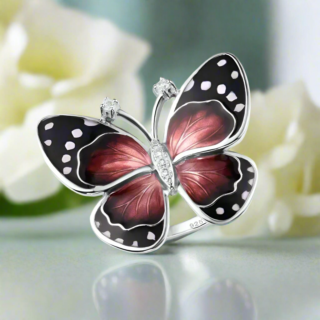Black & Red Enamel Butterfly Ring-Evani Jewelry