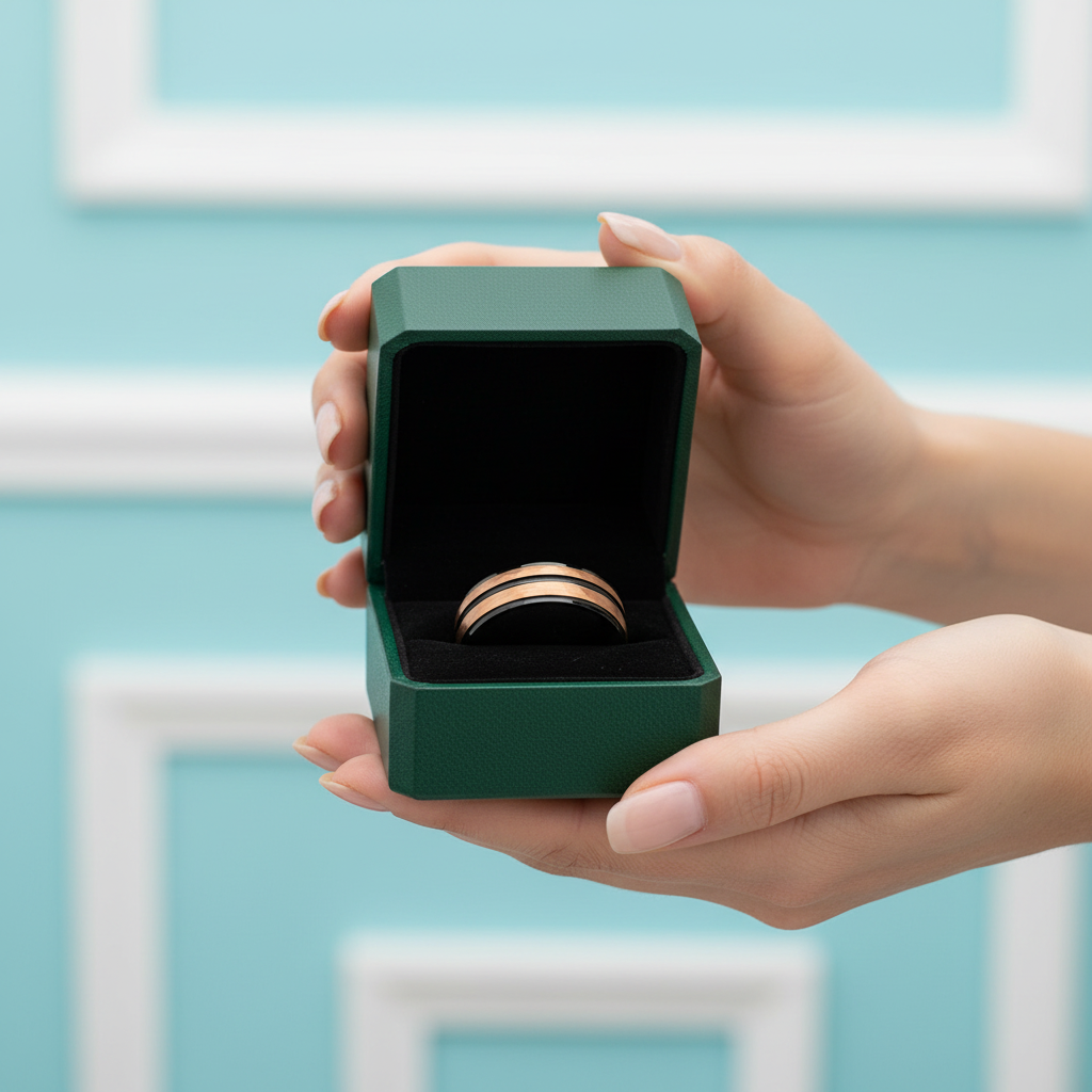 Black & Rose Gold Facet Finish 8mm Tungsten Wedding Band - Evani Naomi Jewelry