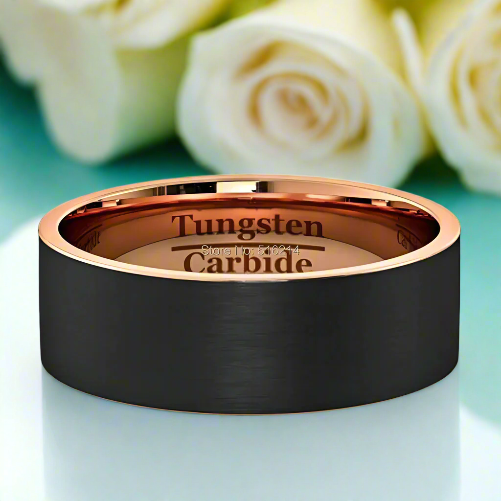Black & Rose Gold Tungsten Men's Wedding Band-Evani Naomi Jewelry