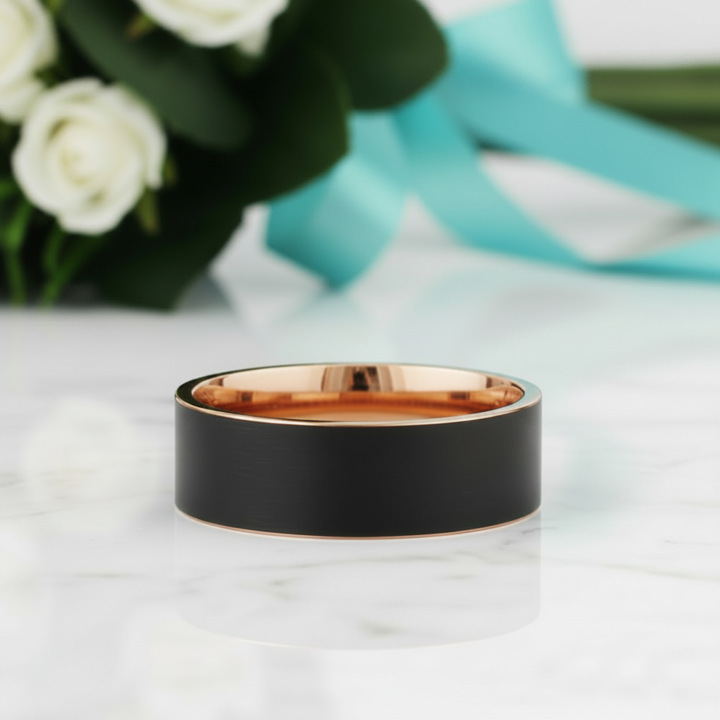Black & Rose Gold Tungsten Men's Wedding Band-Evani Jewelry