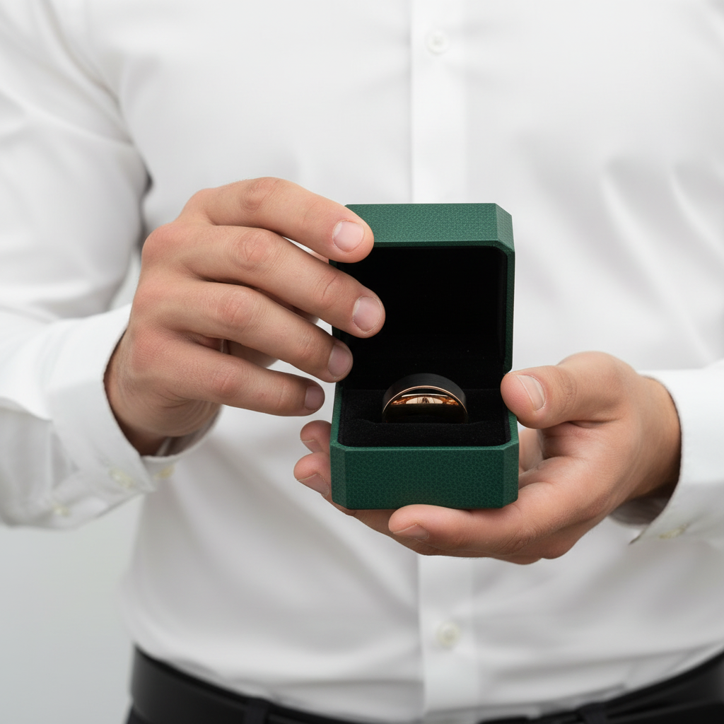 Black & Rose Gold Tungsten Men's Wedding Band - Evani Naomi Jewelry