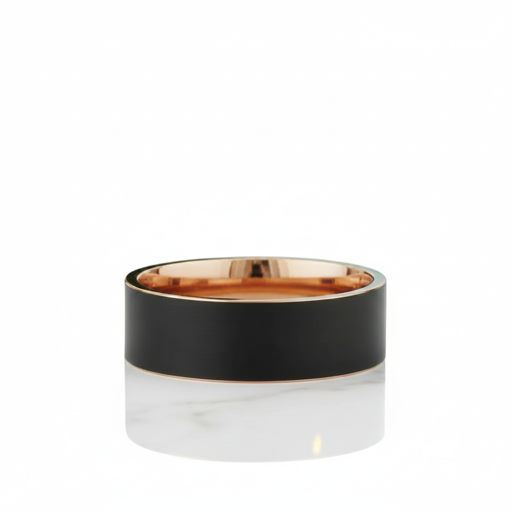 Black & Rose Gold Tungsten Men's Wedding Band - Evani Naomi Jewelry