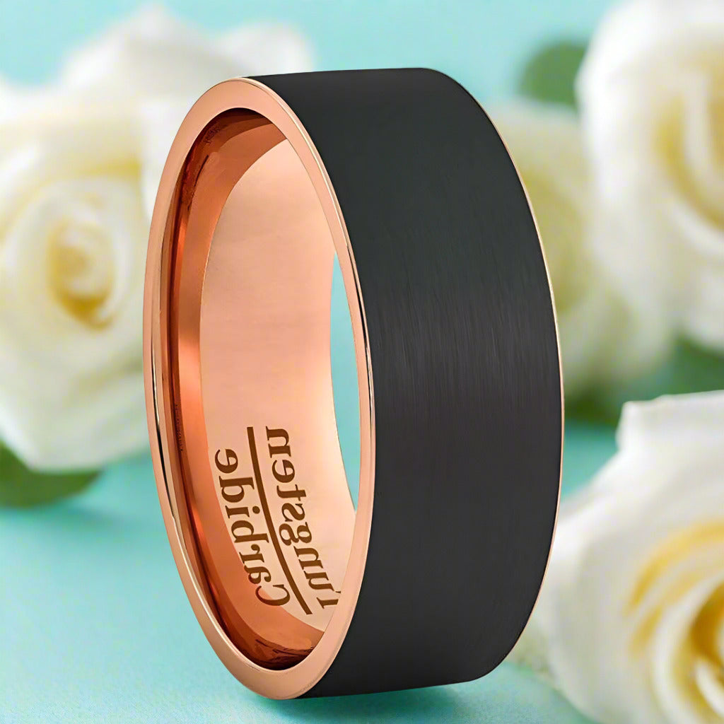 Black & Rose Gold Tungsten Men's Wedding Band-Evani Naomi Jewelry