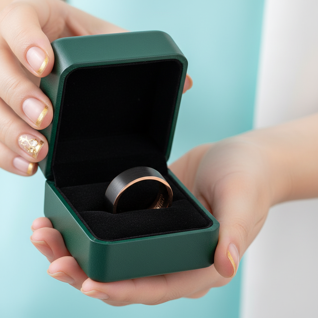 Black & Rose Gold Tungsten Men's Wedding Band - Evani Naomi Jewelry