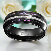 Black Sand & Stone Base Men's Tungsten Wedding Band - Evani Naomi Jewelry