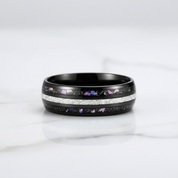 Black Sand & Stone Base Men's Tungsten Wedding Band - Evani Naomi Jewelry