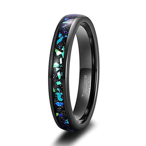 Black Sand Unisex Tungsten Wedding Band with Opal Inlay-Evani Jewelry