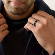 Black Sand Unisex Tungsten Wedding Band with Opal Inlay-Evani Naomi Jewelry