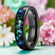 Black Sand Unisex Tungsten Wedding Band with Opal Inlay-Evani Naomi Jewelry