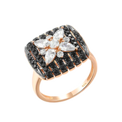 Black Spinel & Diamond Flower Ring-Evani Naomi Jewelry
