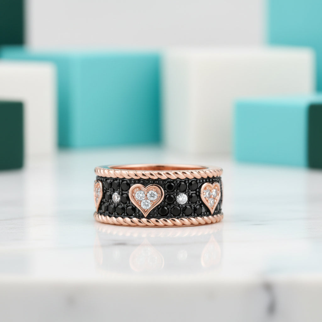 Black Spinel & Diamond Rose Heart Antique Ring-Evani Jewelry