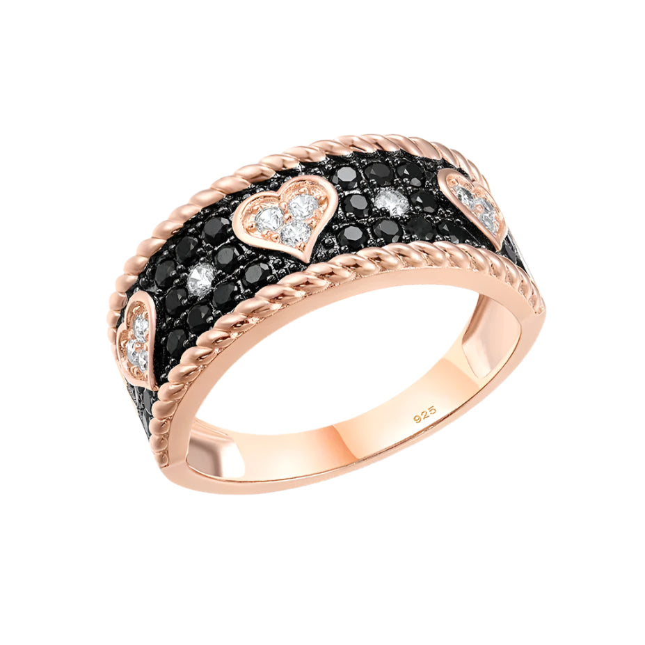 Black Spinel & Diamond Rose Heart Antique Ring-Evani Naomi Jewelry