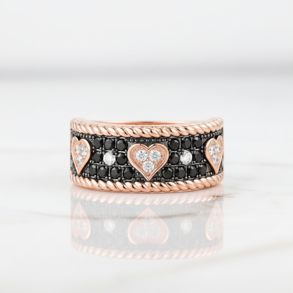 Black Spinel & Diamond OptionRose Heart Antique Ring - Evani Naomi Jewelry