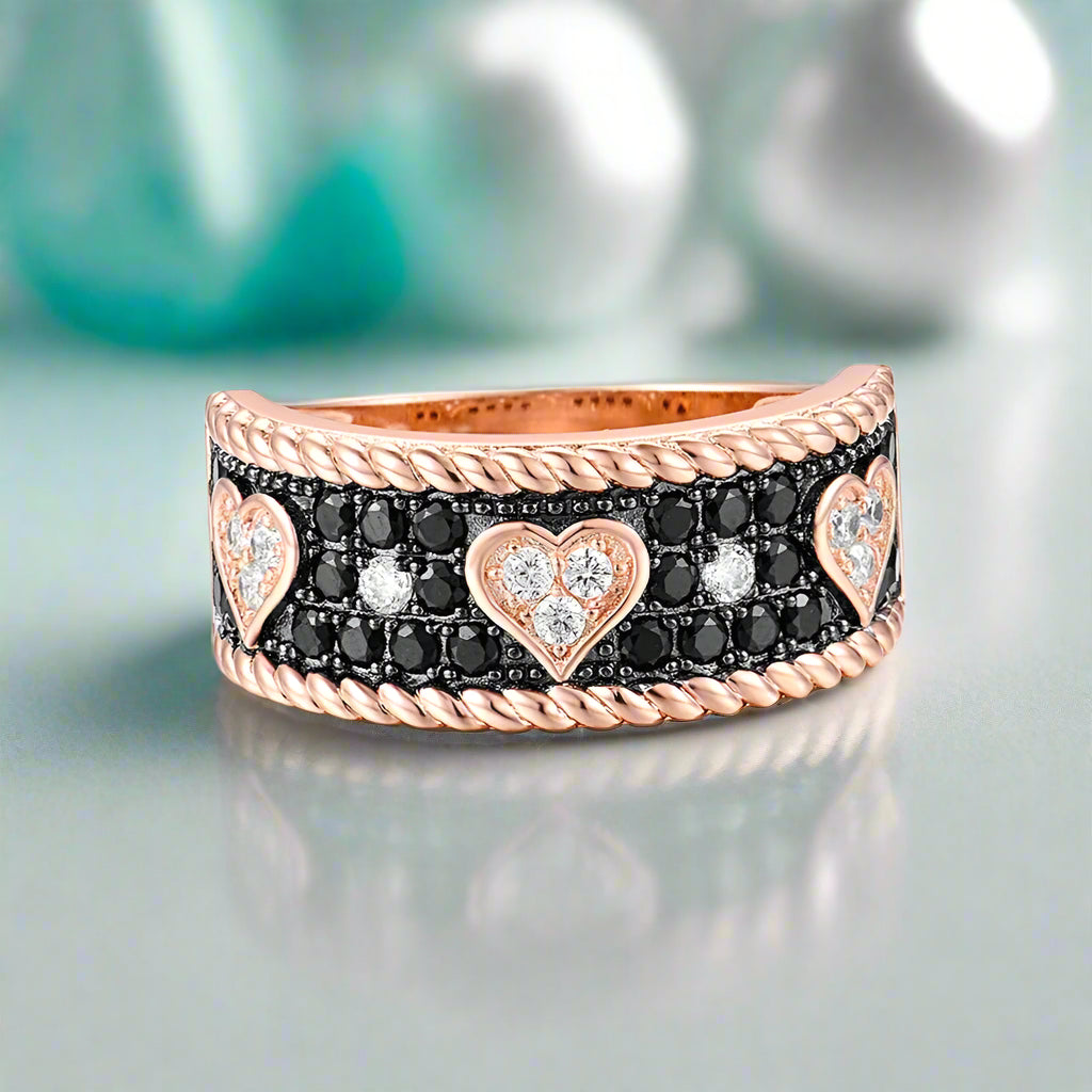Black Spinel & Diamond Rose Heart Antique Ring-Evani Naomi Jewelry