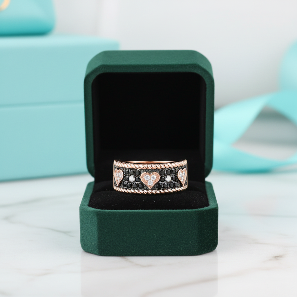 Black Spinel & Diamond OptionRose Heart Antique Ring - Evani Naomi Jewelry