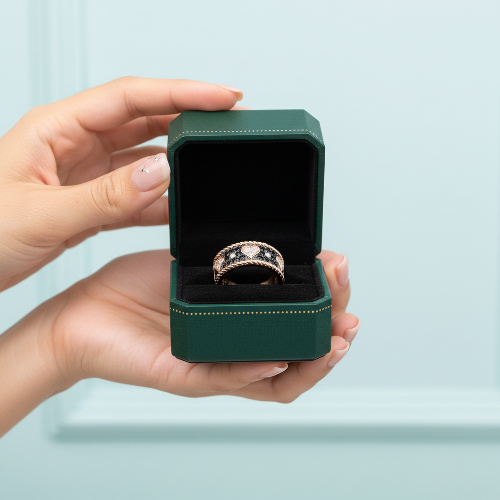 Black Spinel & Diamond OptionRose Heart Antique Ring - Evani Naomi Jewelry