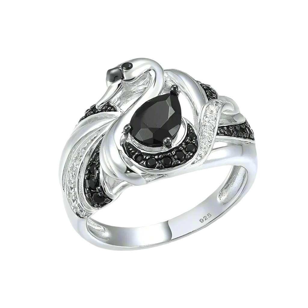 Black Spinel Swan Nature-Inspired Ring-Evani Jewelry