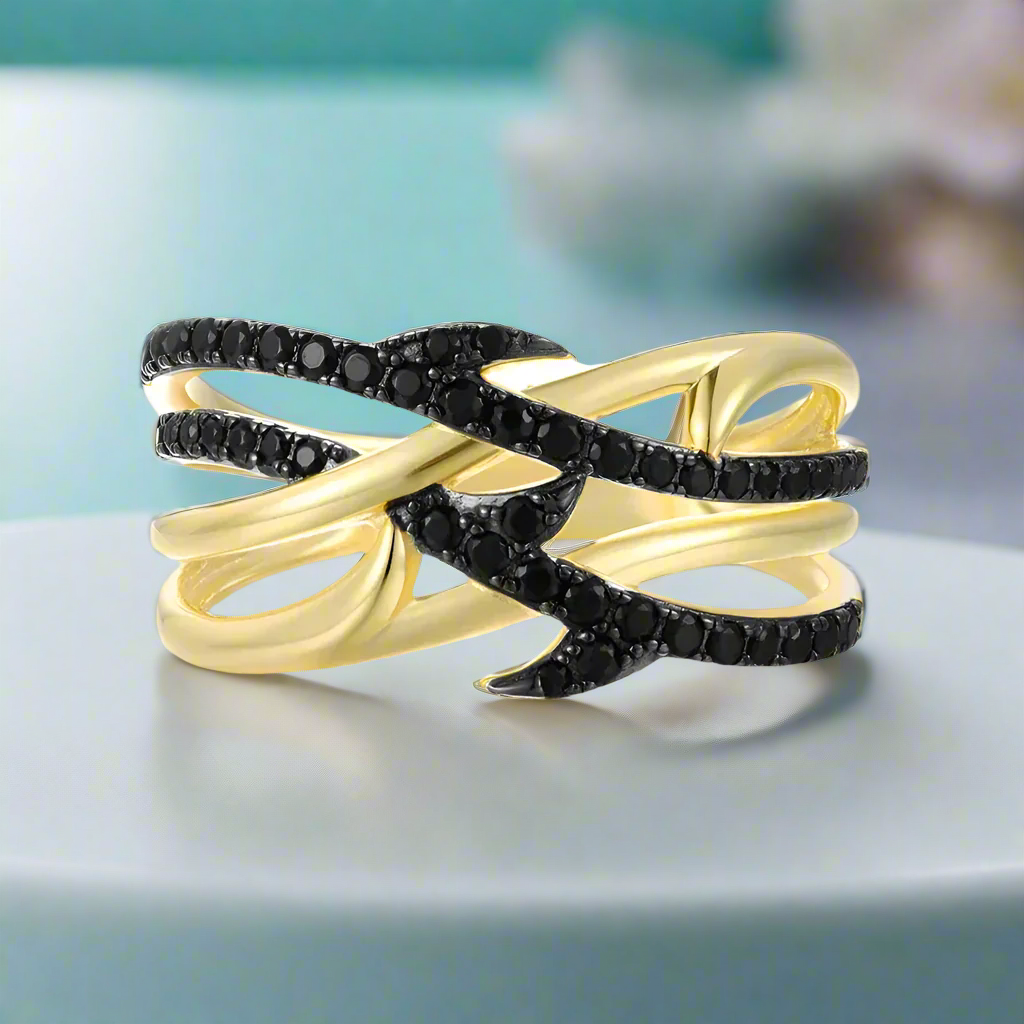 Black Spinel Vine Ring-Evani Jewelry