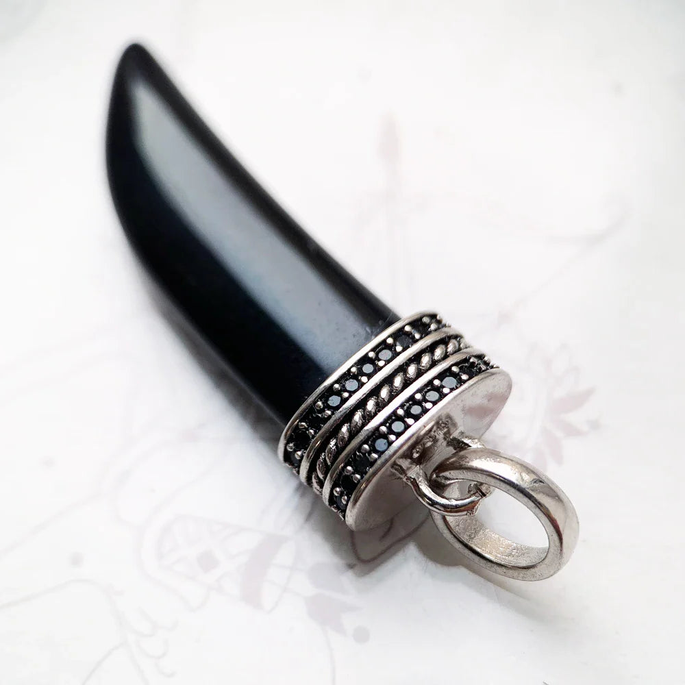 Black Stone and Tooth Gothic Pendant-Evani Naomi Jewelry