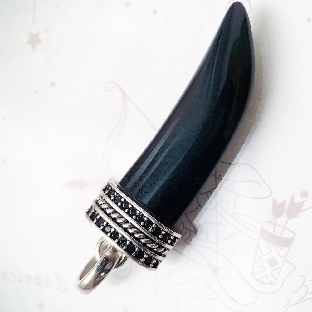 Black Stone and Tooth Gothic Pendant-Evani Naomi Jewelry
