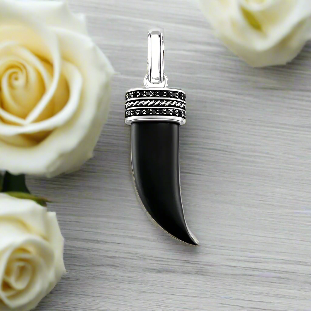 Black Stone and Tooth Gothic Pendant - Evani Naomi Jewelry
