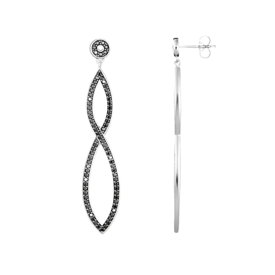 Black Stones Infinity Twist Drop Earrings-Evani Naomi Jewelry