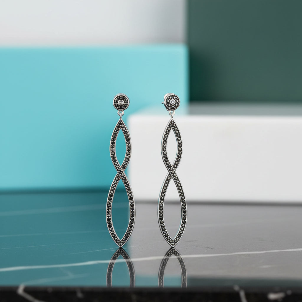 Black Stones Infinity Twist Drop Earrings-Evani Jewelry
