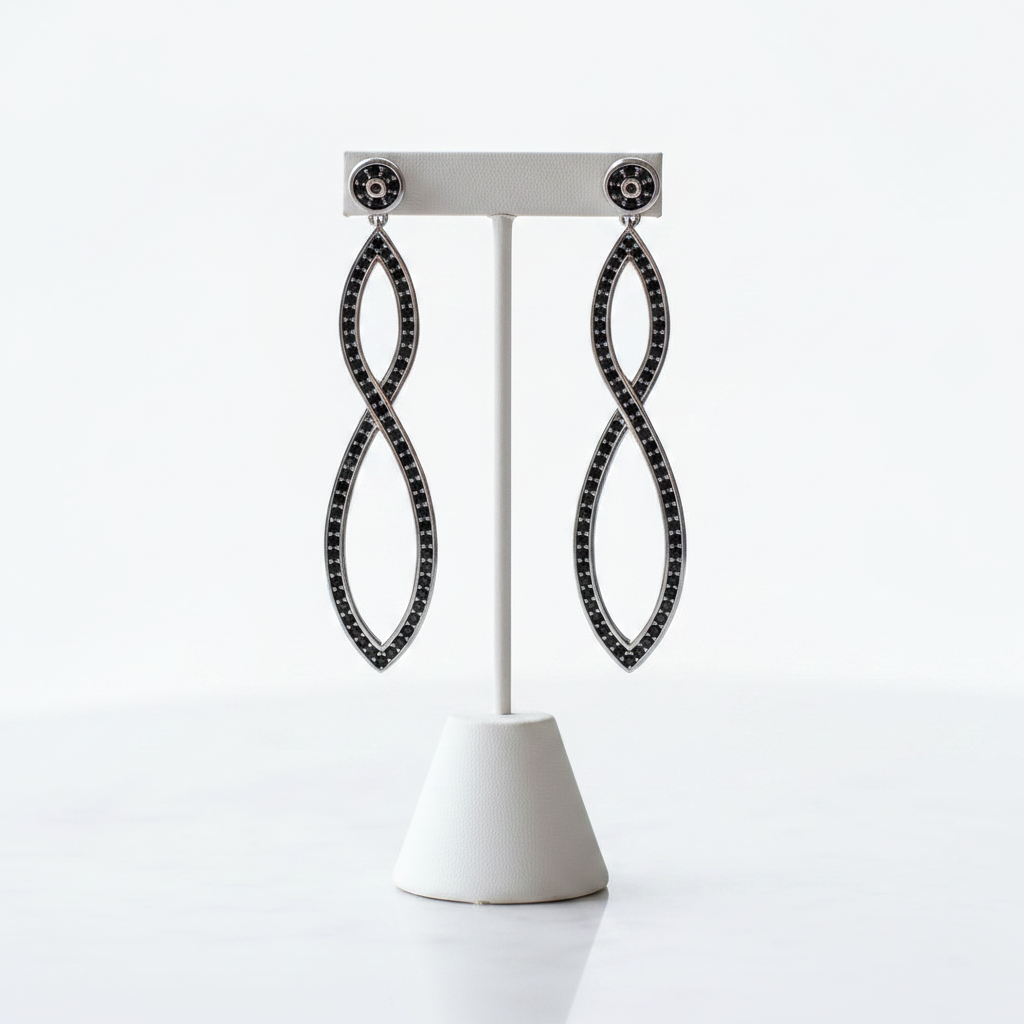 Black Stones Infinity Twist Drop Earrings
