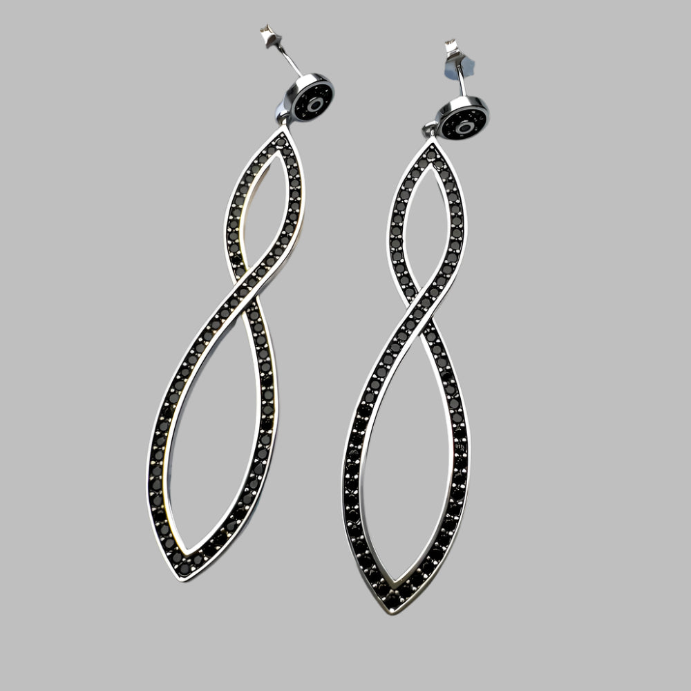 Black Stones Infinity Twist Drop Earrings-Evani Naomi Jewelry