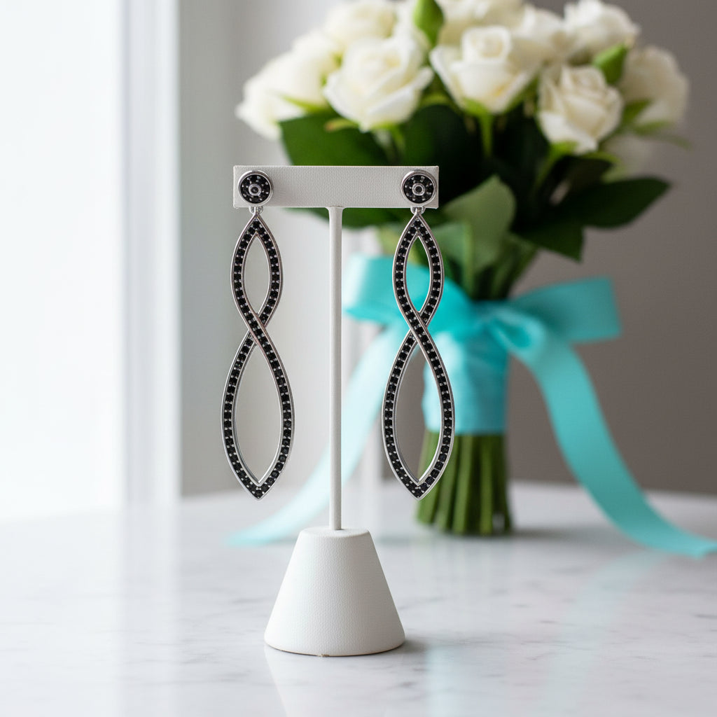 Black Stones Infinity Twist Drop Earrings-Evani Jewelry