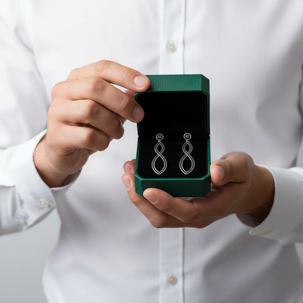 Black Stones Infinity Twist Drop Earrings