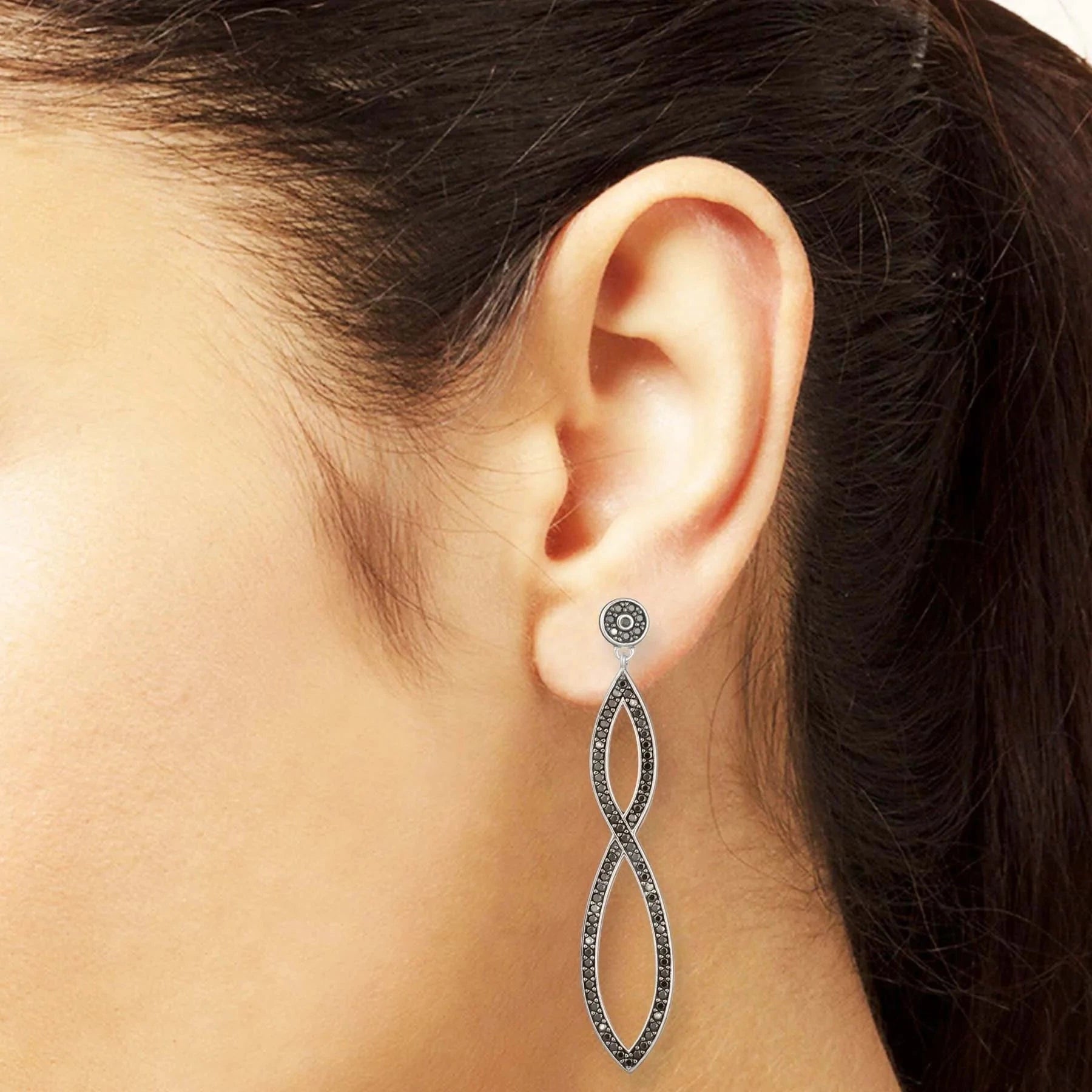 Black Stones Infinity Twist Drop Earrings-Evani Naomi Jewelry