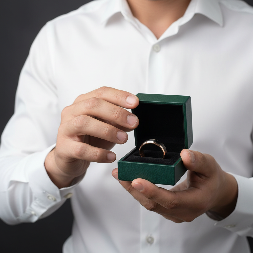 Black Surface & Rose Gold 8mm Tungsten Wedding Band - Evani Naomi Jewelry