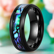 Black Titanium Men's Wedding Band with Abalone Shell Inlay-Evani Naomi Jewelry