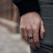 Black Titanium Men's Wedding Band with Abalone Shell Inlay-Evani Naomi Jewelry