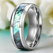 Black Titanium Men's Wedding Band with Abalone Shell Inlay-Evani Naomi Jewelry