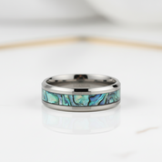Black Titanium Men's Wedding Band with Abalone Shell Inlay - Evani Naomi Jewelry