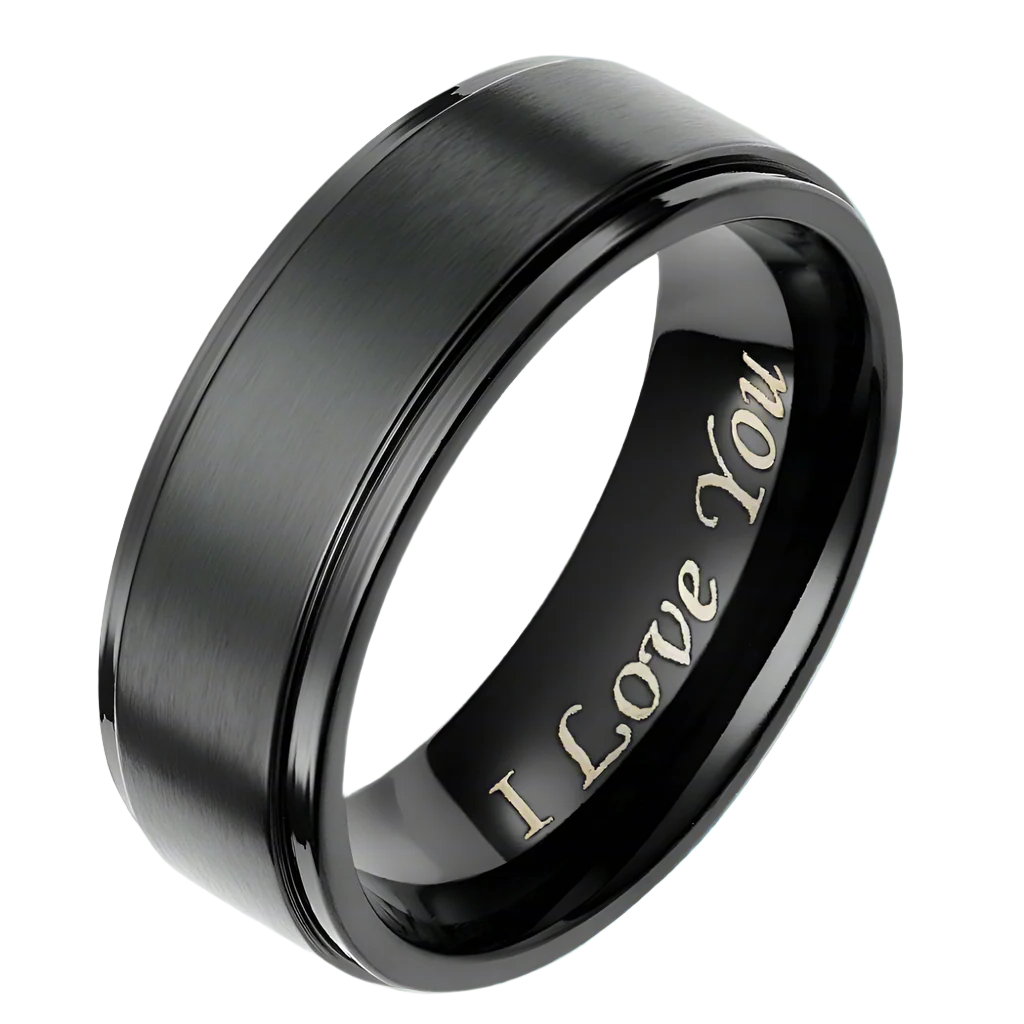 Black Titanium Men's Wedding Band with "I Love You" Engraving-Evani Naomi Jewelry