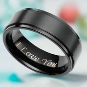 Black Titanium Men's Wedding Band with "I Love You" Engraving-Evani Naomi Jewelry
