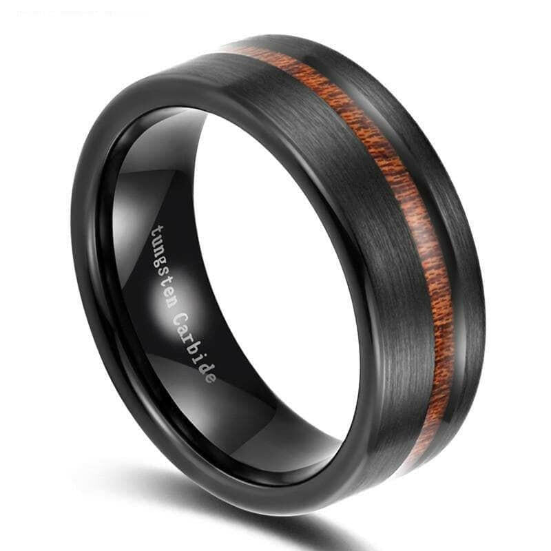Black Tungsten Carbide with Wood Inlay Ring Band-Evani Jewelry