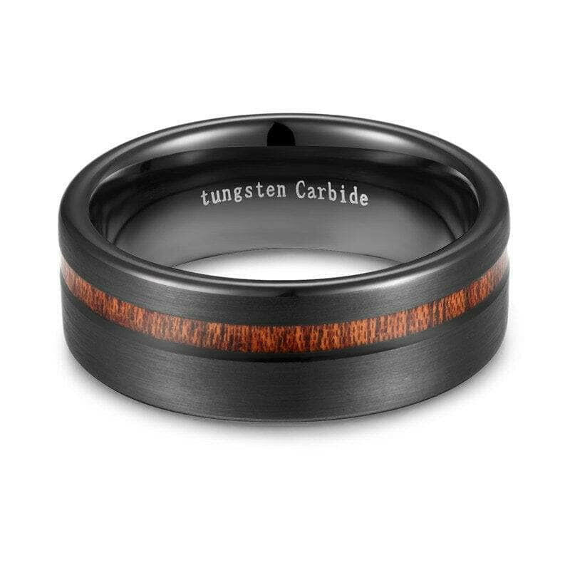 Black Tungsten Carbide with Wood Inlay Ring Band-Evani Naomi Jewelry